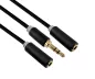 Preview: Audio adaptér 3,5 mm jack na 2x jack, pripojenie 2x 3,5 mm jack na jeden konektor, čierny, DINIC box s euro otvorom, dĺžka 0,20 m